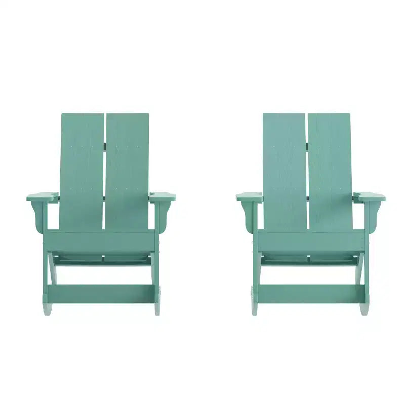 Ensemble de 2 chaises berçantes Adirondack modernes Emma et Oliver en poly-résine tout temps pour intérieur/extérieur
