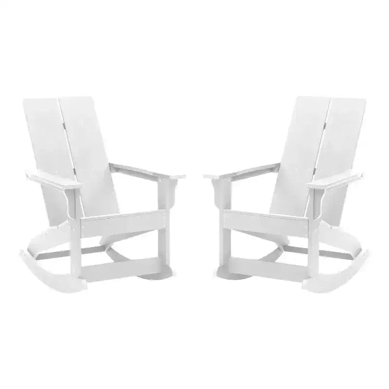 Ensemble de 2 chaises berçantes Adirondack modernes Emma et Oliver en poly-résine tout temps pour intérieur/extérieur