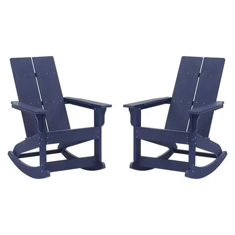 Flash Furniture Finn Modern Commercial Grade All-Weather 2-Slat Poly Resin Rocking Adirondack Chair with Rust Resistant Stainless Steel Hardware - Set of 2