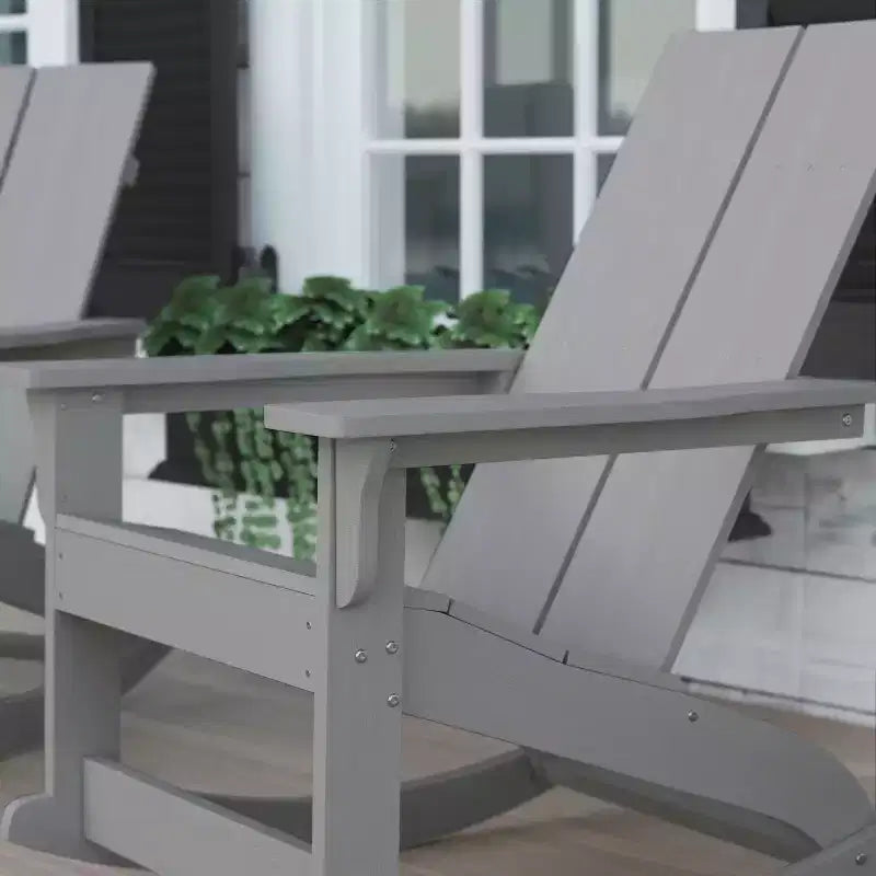 Flash Furniture Finn Moderna Poltrona a Dondolo Adirondack in Poliresina a 2 Doghe per Esterni, Grado Commerciale, con Ferramenta in Acciaio Inossidabile Antiruggine - Set da 2