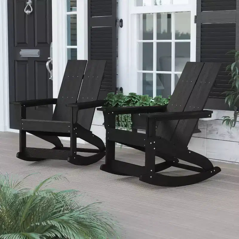 Flash Furniture Finn Moderna Poltrona a Dondolo Adirondack in Poliresina a 2 Doghe per Esterni, Grado Commerciale, con Ferramenta in Acciaio Inossidabile Antiruggine - Set da 2