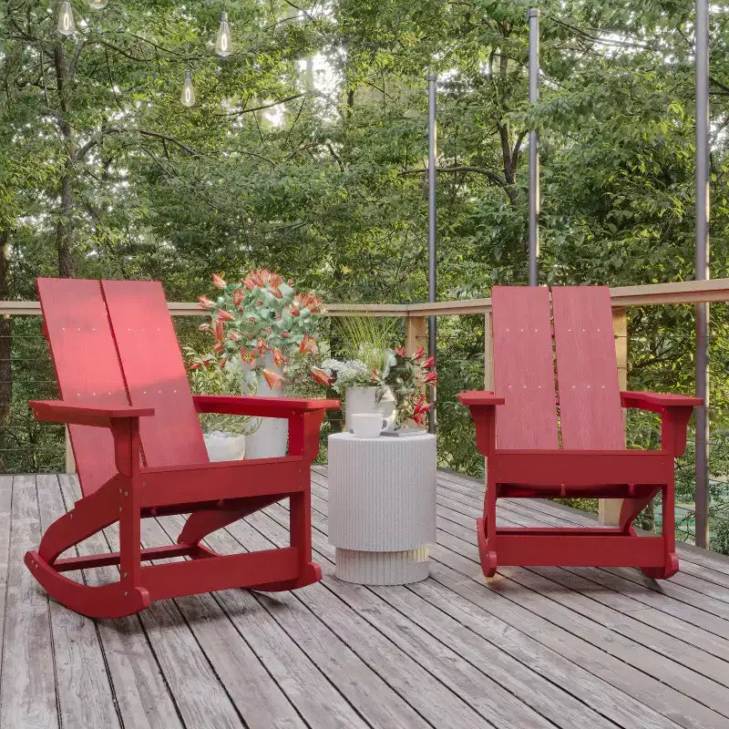 Flash Furniture Finn Moderna Poltrona a Dondolo Adirondack in Poliresina a 2 Doghe per Esterni, Grado Commerciale, con Ferramenta in Acciaio Inossidabile Antiruggine - Set da 2