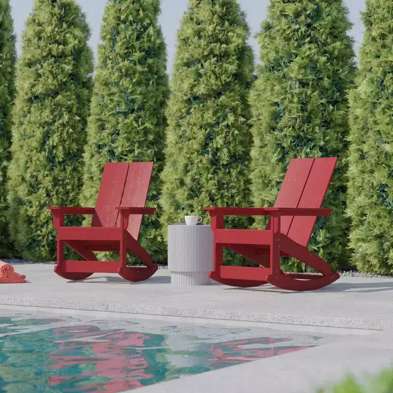 Flash Furniture Finn Moderna Poltrona a Dondolo Adirondack in Poliresina a 2 Doghe per Esterni, Grado Commerciale, con Ferramenta in Acciaio Inossidabile Antiruggine - Set da 2