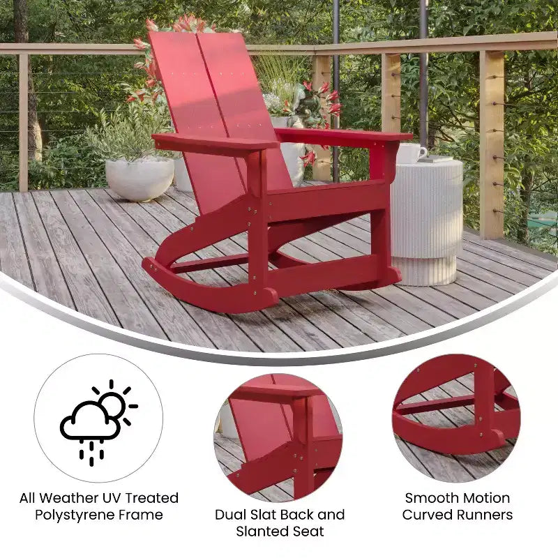 Flash Furniture Finn Moderna Poltrona a Dondolo Adirondack in Poliresina a 2 Doghe per Esterni, Grado Commerciale, con Ferramenta in Acciaio Inossidabile Antiruggine - Set da 2