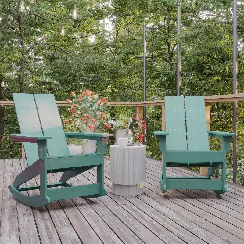 Flash Furniture Finn Moderna Poltrona a Dondolo Adirondack in Poliresina a 2 Doghe per Esterni, Grado Commerciale, con Ferramenta in Acciaio Inossidabile Antiruggine - Set da 2