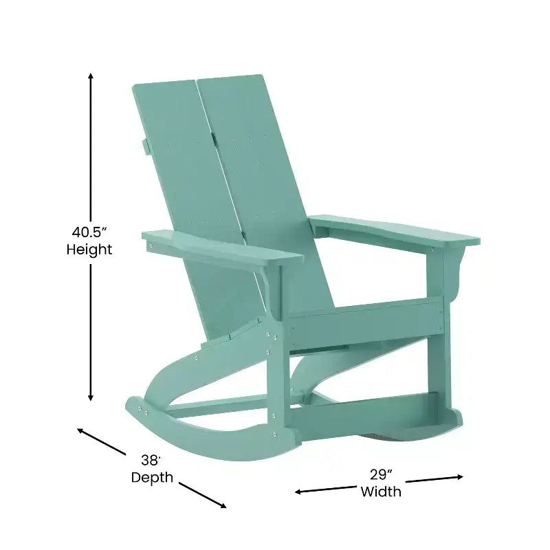 Flash Furniture Finn Moderna Poltrona a Dondolo Adirondack in Poliresina a 2 Doghe per Esterni, Grado Commerciale, con Ferramenta in Acciaio Inossidabile Antiruggine - Set da 2