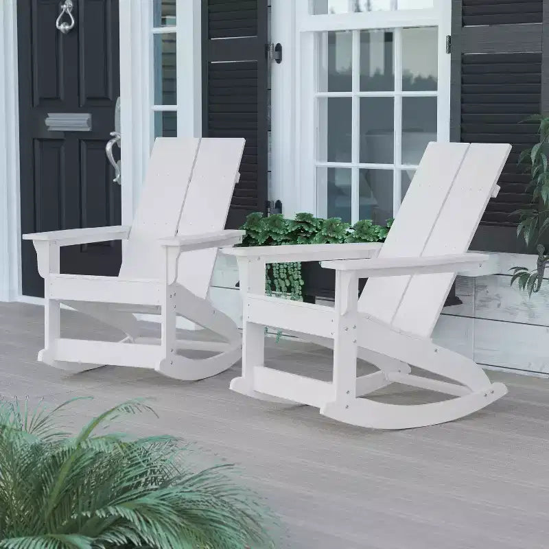 Flash Furniture Finn Moderna Poltrona a Dondolo Adirondack in Poliresina a 2 Doghe per Esterni, Grado Commerciale, con Ferramenta in Acciaio Inossidabile Antiruggine - Set da 2