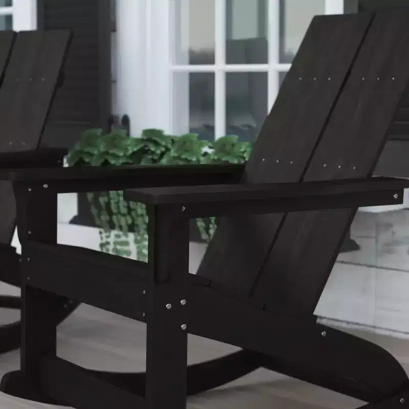 Flash Furniture Finn Moderna Poltrona a Dondolo Adirondack in Poliresina a 2 Doghe per Esterni, Grado Commerciale, con Ferramenta in Acciaio Inossidabile Antiruggine - Set da 2