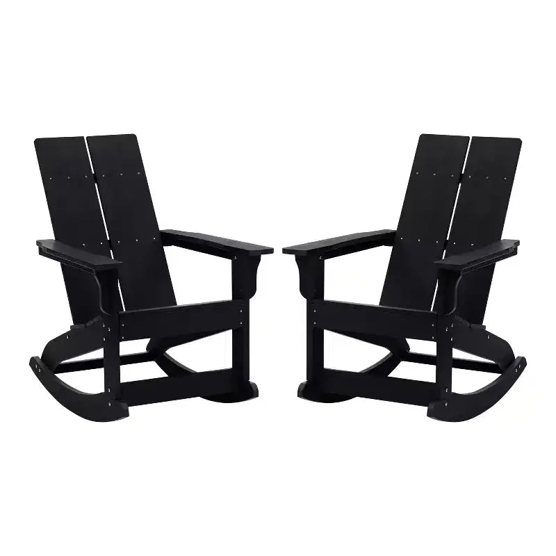 Flash Furniture Finn Moderna Poltrona a Dondolo Adirondack in Poliresina a 2 Doghe per Esterni, Grado Commerciale, con Ferramenta in Acciaio Inossidabile Antiruggine - Set da 2