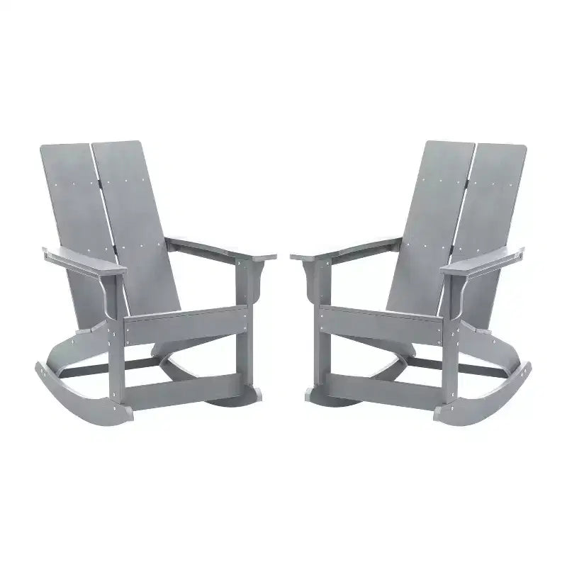 Flash Furniture Finn Fauteuil à Bascule Adirondack Moderne de Qualité Commerciale Tout Temps en Résine Poly à 2 Lattes avec Quincaillerie en Acier Inoxydable Résistant à la Rouille - Lot de 2