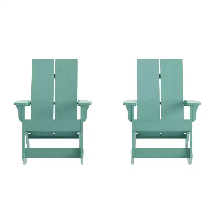 Flash Furniture Finn Fauteuil à Bascule Adirondack Moderne de Qualité Commerciale Tout Temps en Résine Poly à 2 Lattes avec Quincaillerie en Acier Inoxydable Résistant à la Rouille - Lot de 2