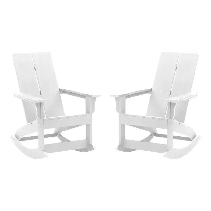 Flash Furniture Finn Fauteuil à Bascule Adirondack Moderne de Qualité Commerciale Tout Temps en Résine Poly à 2 Lattes avec Quincaillerie en Acier Inoxydable Résistant à la Rouille - Lot de 2