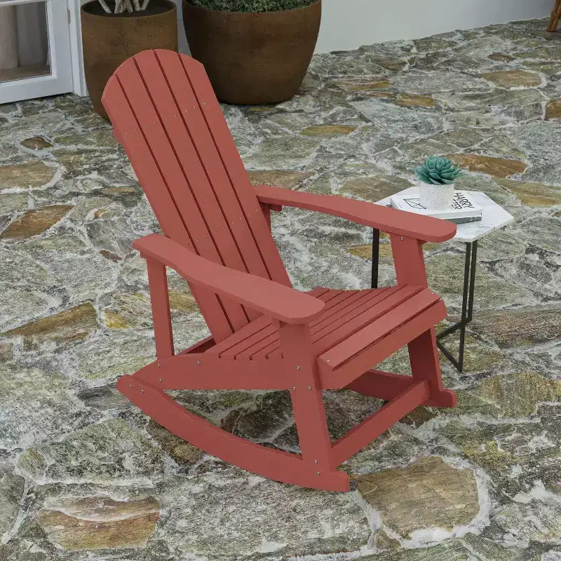 Sedia a dondolo Adirondack Merrick Lane in poliresina per tutte le stagioni con doghe verticali