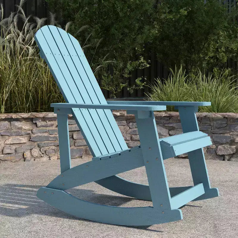 Sedia a dondolo Adirondack Merrick Lane in poliresina per tutte le stagioni con doghe verticali