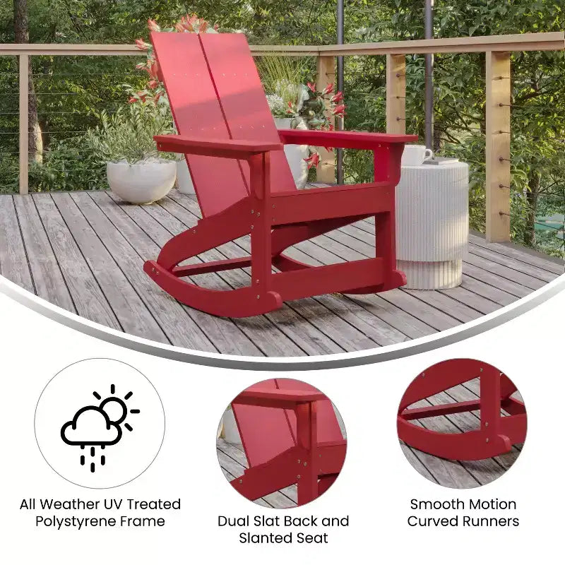Merrick Lane Wellington Sedia a dondolo Adirondack in poliresina resistente alle intemperie e ai raggi UV per patio, veranda, terrazza e altro ancora