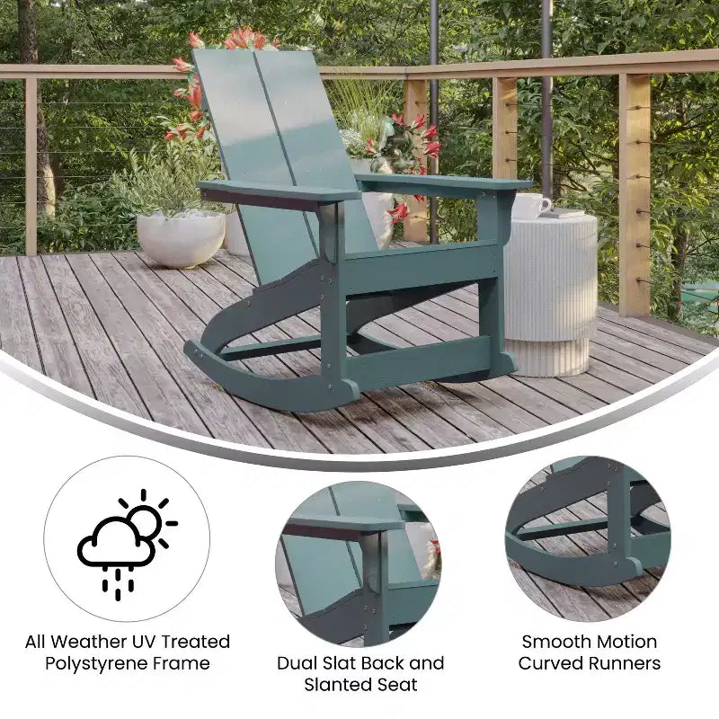 Merrick Lane Wellington Sedia a dondolo Adirondack in poliresina resistente alle intemperie e ai raggi UV per patio, veranda, terrazza e altro ancora