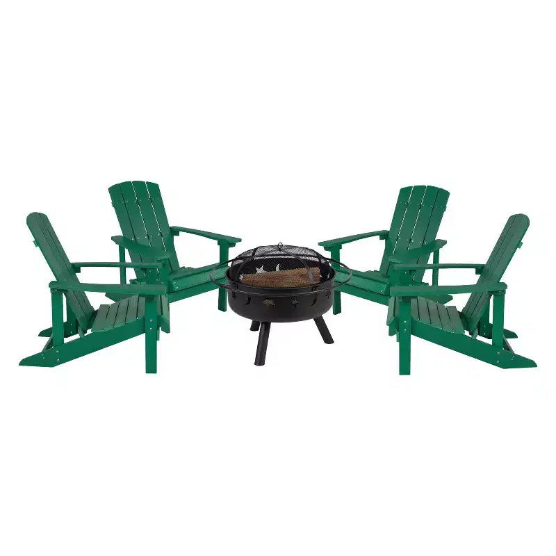 Merrick Lane Ayala Set da 5 Pezzi per Esterno con 4 Sedie Adirondack in Poliresina e Braciere in Ferro Star and Moon
