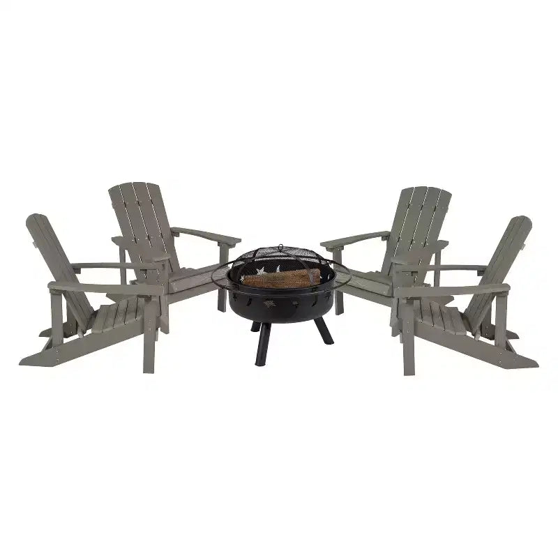 Merrick Lane Ayala Set da 5 Pezzi per Esterno con 4 Sedie Adirondack in Poliresina e Braciere in Ferro Star and Moon