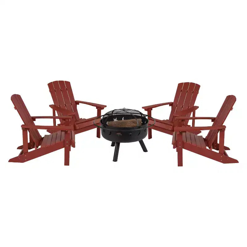 Merrick Lane Ayala Set da 5 Pezzi per Esterno con 4 Sedie Adirondack in Poliresina e Braciere in Ferro Star and Moon
