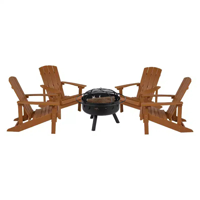 Merrick Lane Ayala Set da 5 Pezzi per Esterno con 4 Sedie Adirondack in Poliresina e Braciere in Ferro Star and Moon