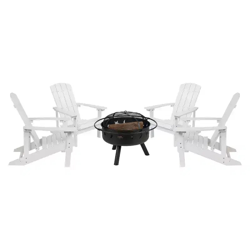 Merrick Lane Ayala Set da 5 Pezzi per Esterno con 4 Sedie Adirondack in Poliresina e Braciere in Ferro Star and Moon