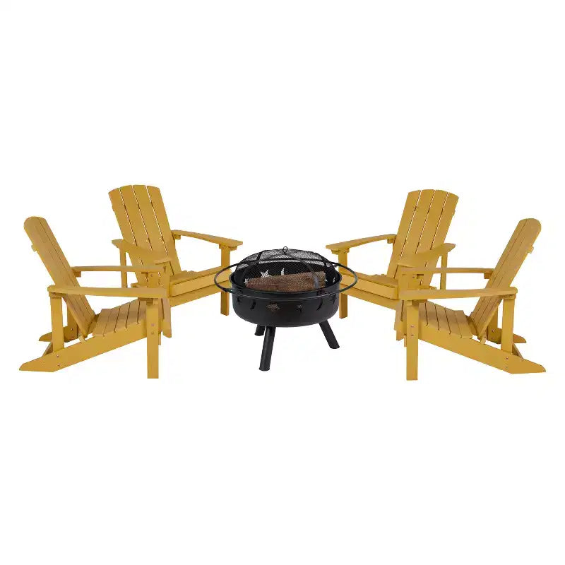 Merrick Lane Ayala Set da 5 Pezzi per Esterno con 4 Sedie Adirondack in Poliresina e Braciere in Ferro Star and Moon