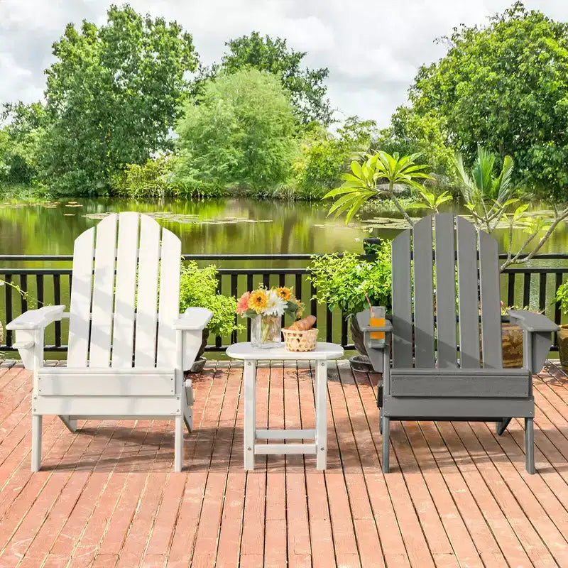 Chaise Adirondack pliante de patio Costway avec porte-gobelet résistant aux intempéries pour jardin