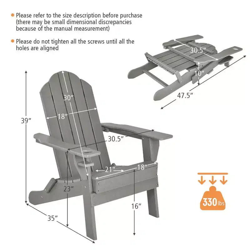 Chaise Adirondack pliante de patio Costway avec porte-gobelet résistant aux intempéries pour jardin