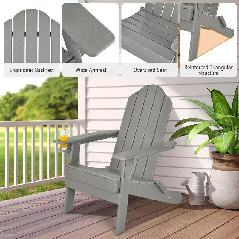 Chaise Adirondack pliante de patio Costway avec porte-gobelet résistant aux intempéries pour jardin