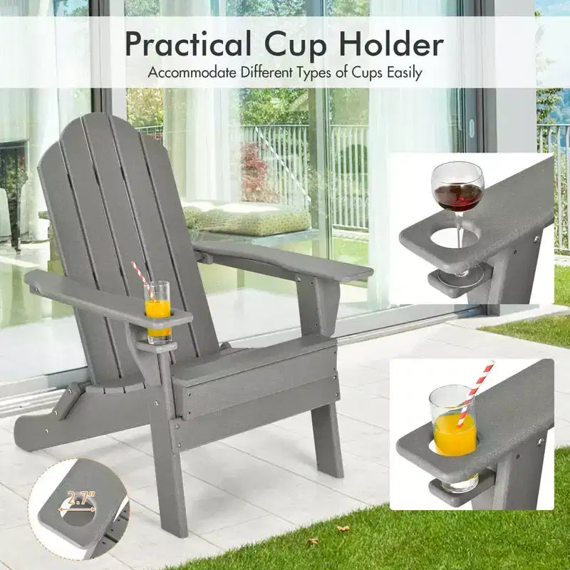 Chaise Adirondack pliante de patio Costway avec porte-gobelet résistant aux intempéries pour jardin