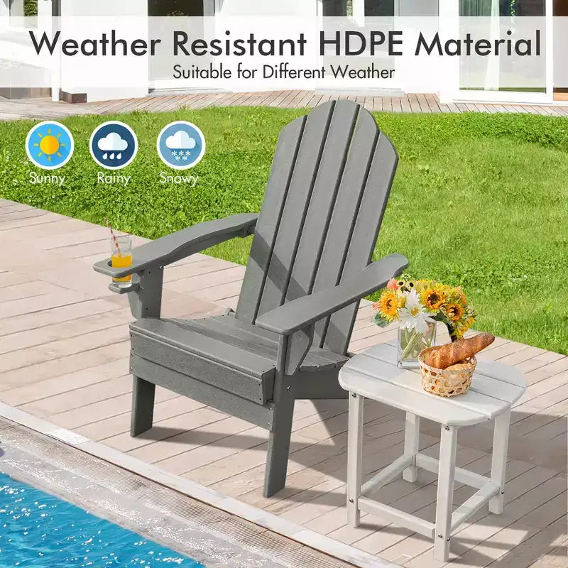 Chaise Adirondack pliante de patio Costway avec porte-gobelet résistant aux intempéries pour jardin