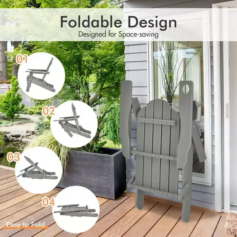 Chaise Adirondack pliante de patio Costway avec porte-gobelet résistant aux intempéries pour jardin