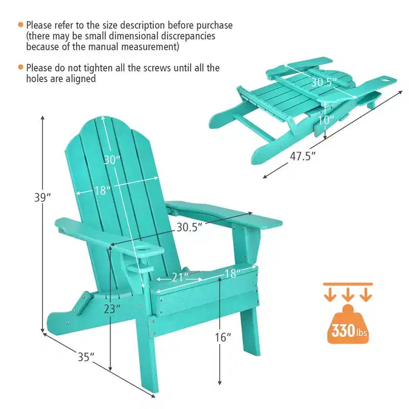 Chaise Adirondack pliante de patio Costway avec porte-gobelet résistant aux intempéries pour jardin