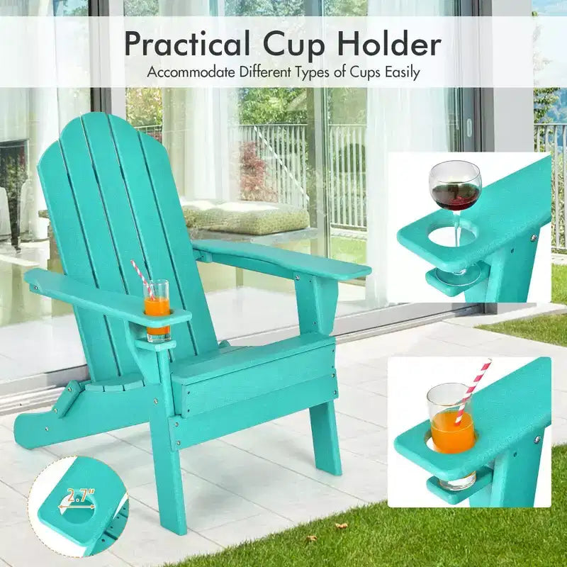 Chaise Adirondack pliante de patio Costway avec porte-gobelet résistant aux intempéries pour jardin