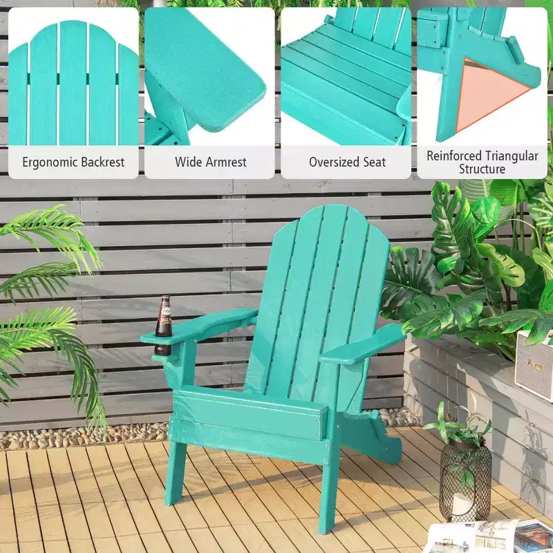 Chaise Adirondack pliante de patio Costway avec porte-gobelet résistant aux intempéries pour jardin