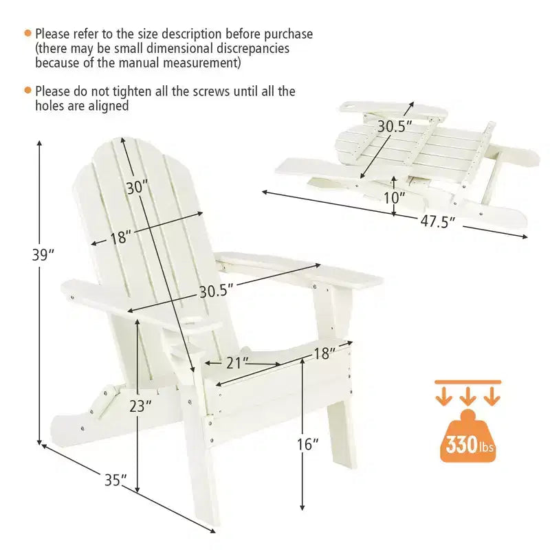 Chaise Adirondack pliante de patio Costway avec porte-gobelet résistant aux intempéries pour jardin
