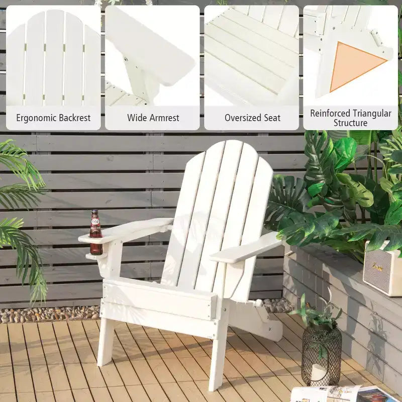 Chaise Adirondack pliante de patio Costway avec porte-gobelet résistant aux intempéries pour jardin
