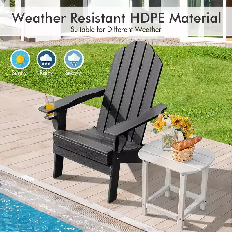 Chaise Adirondack pliante de patio Costway avec porte-gobelet résistant aux intempéries pour jardin