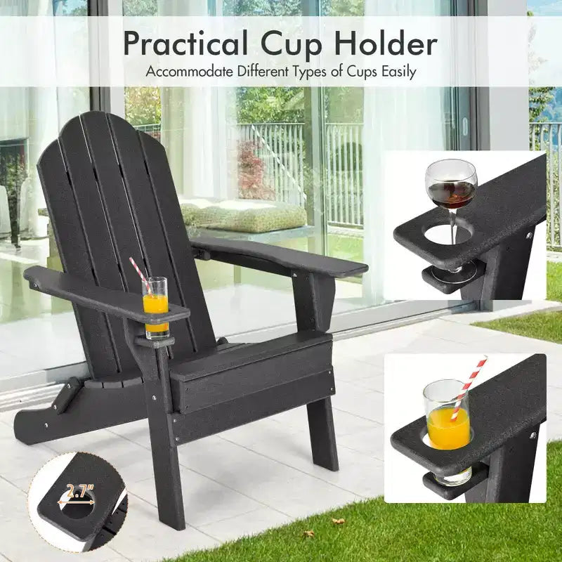 Chaise Adirondack pliante de patio Costway avec porte-gobelet résistant aux intempéries pour jardin
