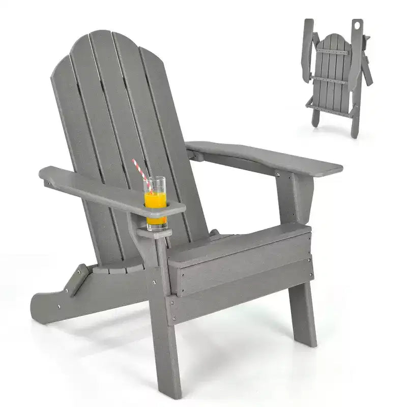 Chaise Adirondack pliante de patio Costway avec porte-gobelet résistant aux intempéries pour jardin