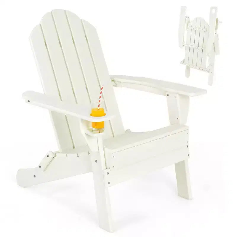 Chaise Adirondack pliante de patio Costway avec porte-gobelet résistant aux intempéries pour jardin