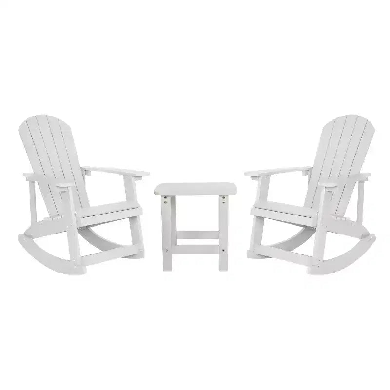 Flash Furniture Set of 2 Savannah All-Weather Poly Resin Wood Adirondack Rocking Chairs with Side Table