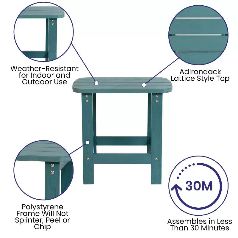 Flash Furniture Set di 2 sedie a dondolo Adirondack in legno di poliresina per tutte le stagioni Savannah con tavolino laterale