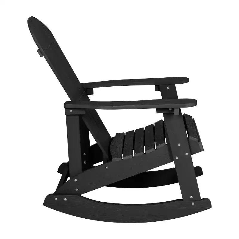 Flash Furniture Set di 2 sedie a dondolo Adirondack in legno di poliresina per tutte le stagioni Savannah con tavolino laterale