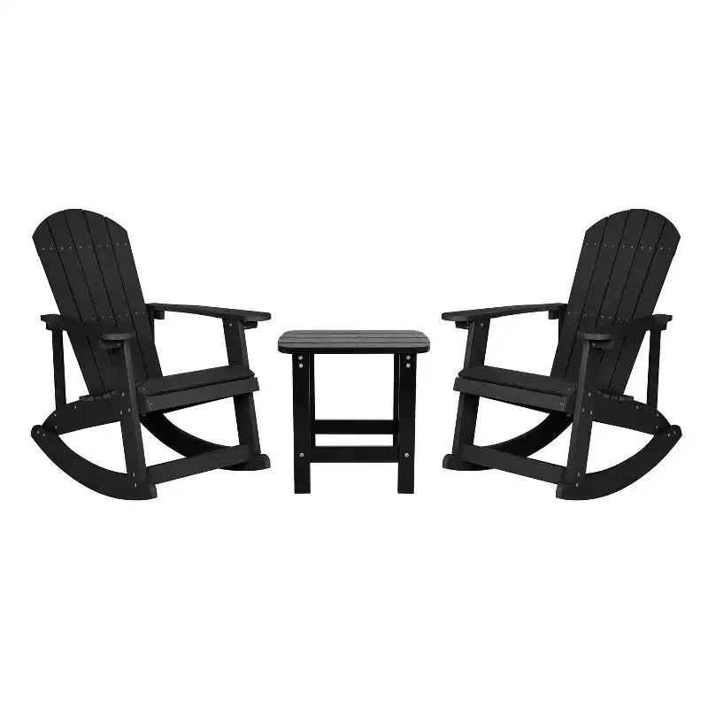 Flash Furniture Set di 2 sedie a dondolo Adirondack in legno di poliresina per tutte le stagioni Savannah con tavolino laterale