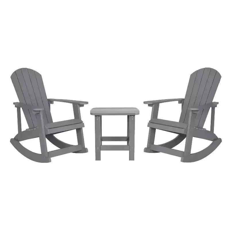 Flash Furniture Ensemble de 2 fauteuils à bascule Adirondack Savannah en bois de résine de polyéthylène toutes saisons avec table d'appoint