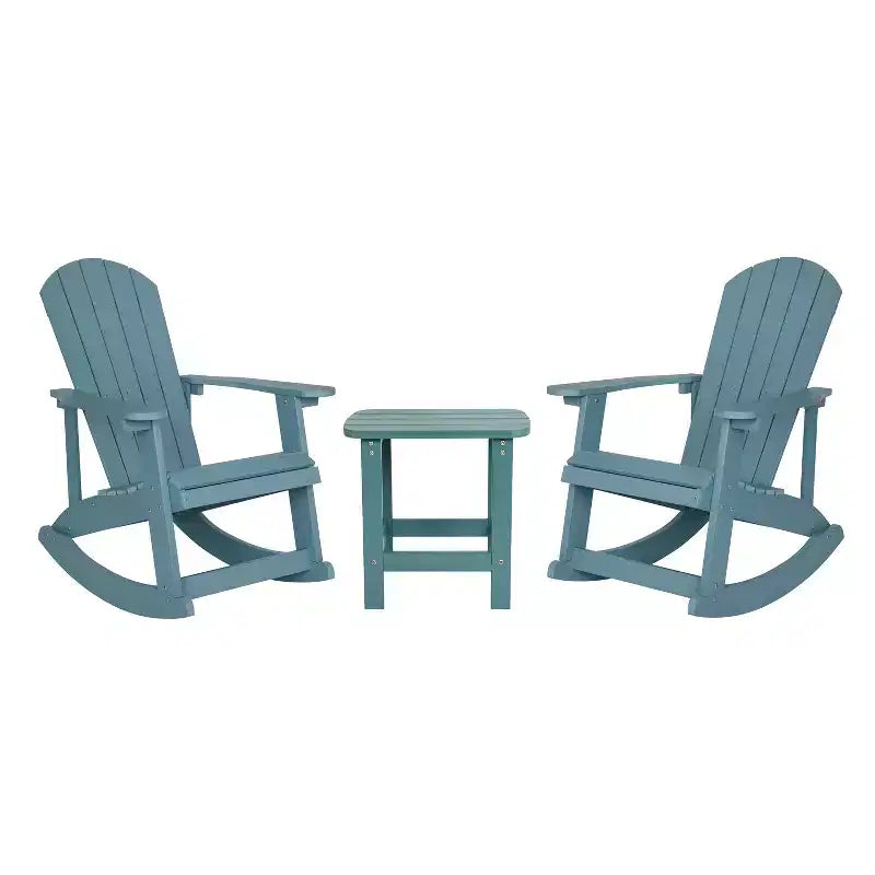 Flash Furniture Ensemble de 2 fauteuils à bascule Adirondack Savannah en bois de résine de polyéthylène toutes saisons avec table d'appoint
