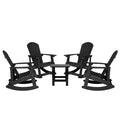 Flash Furniture Set of 4 Savannah All-Weather Poly Resin Wood Adirondack Rocking Chairs with Side Table