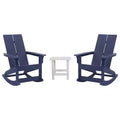 Flash Furniture Set of 2 Finn Modern Commercial Grade All-Weather 2-Slat Poly Resin Rocking Adirondack Chairs with Side Table