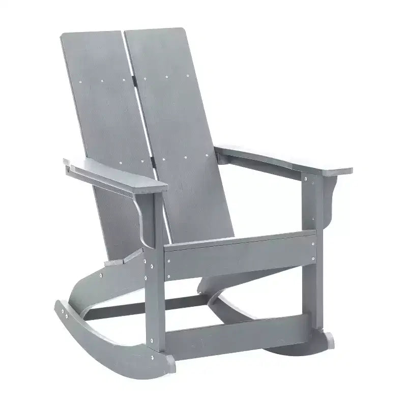 Flash Furniture Set di 2 Finn Sedie a Dondolo Adirondack in Poliresina a 2 Listelli Resistenti alle Intemperie, di Grado Commerciale, Moderne, con Tavolino Laterale